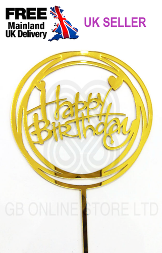 New Happy Birthday Cake Topper Love Acrylic Decoration Gold Silver Black Pink - Picture 28 of 86