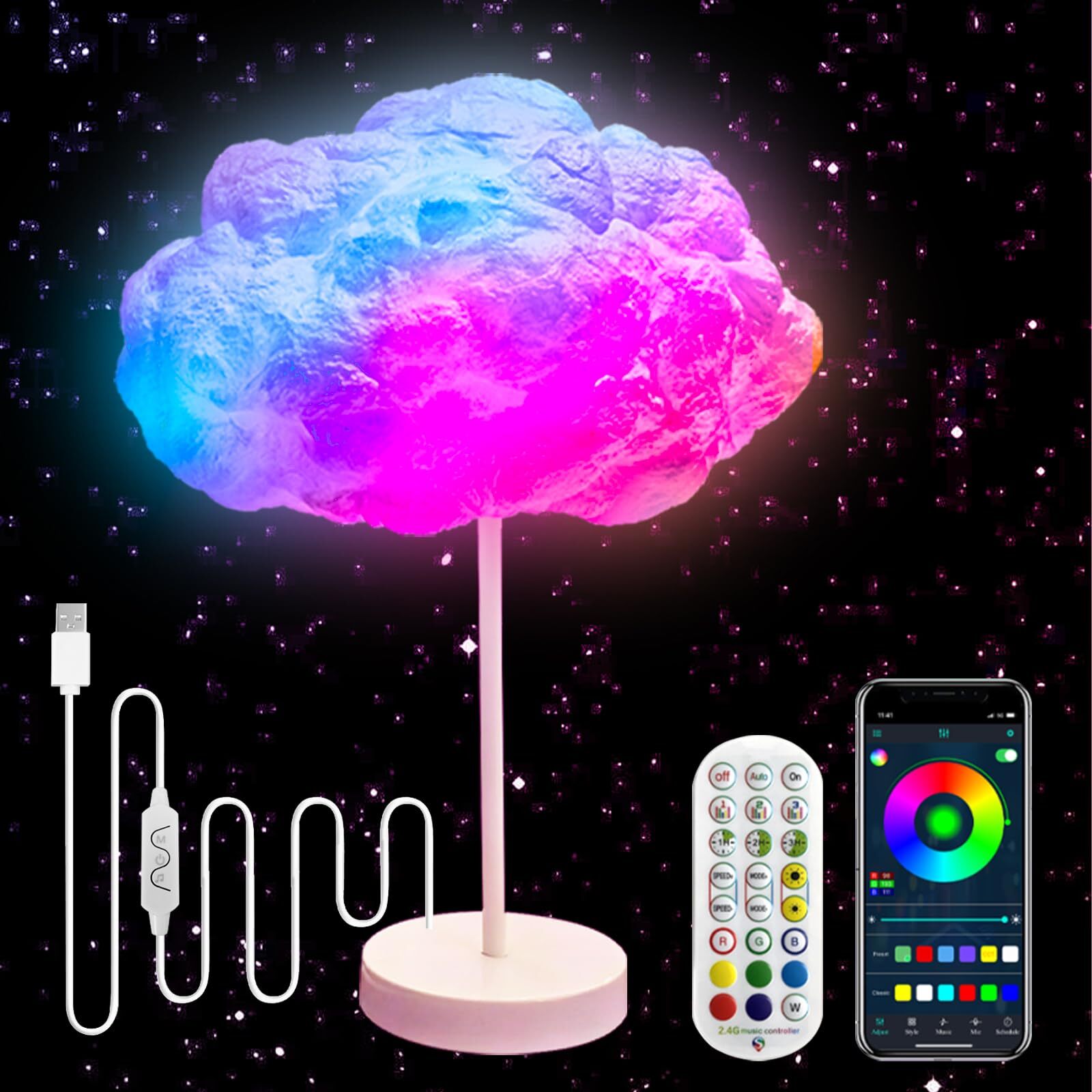 3D Cloud Lightning Table Lamp Night Light Desk Light Kit Music Sync Multicolo...-image