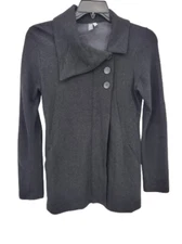 Ibex Cardigan Jacket Womens Small Black Crossover Button Big Collar Wool