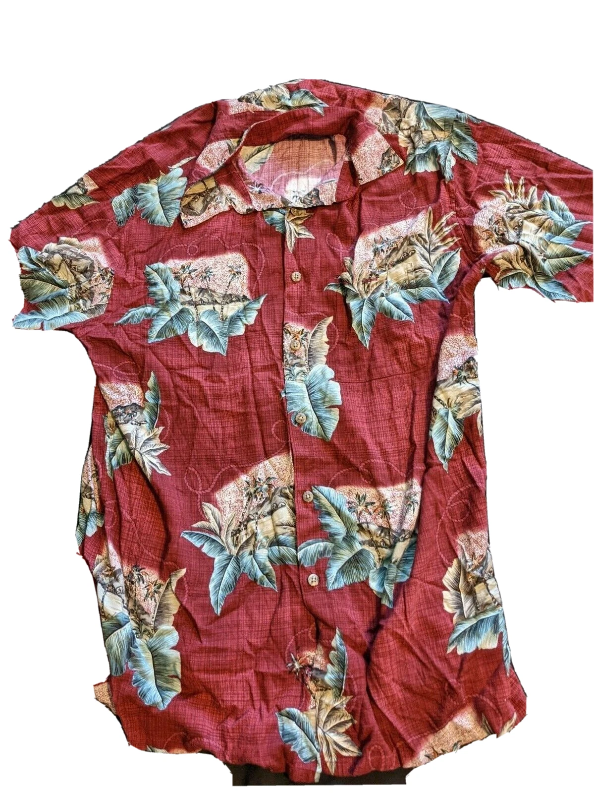 Hawaiian Shirt Pierre Cardin Crimson M Red Villages Cute and Calm Palms & Huts
Opens in a new window