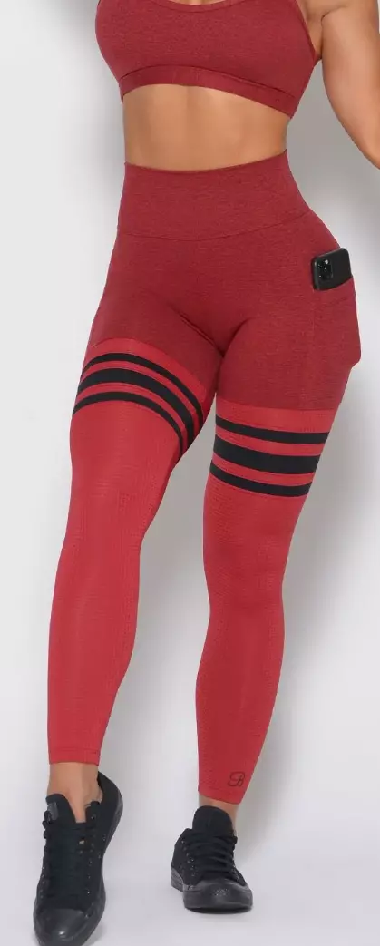 NWT BOMBSHELL SPORTSWEAR POCKET THIGH HIGH RISE LEGGING M HEATHERED RED  *VOLCANO