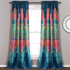 Boho Chic Light Filtering Window Curtain Panel Pair, 84" X 52"  2" Header, Turq