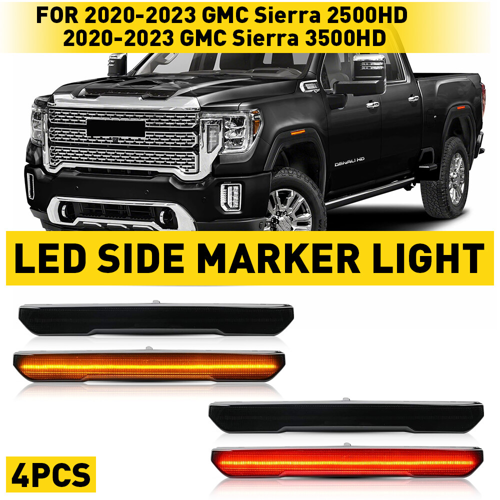 4PCS Smoked LED Side Marker Lights for 20-23 GMC Sierra HD 2500 3500