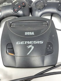 Sega Genesis 3 Lot: Black Console/ 2 Controllers/Frogger/Sonic 2  NOT Tested