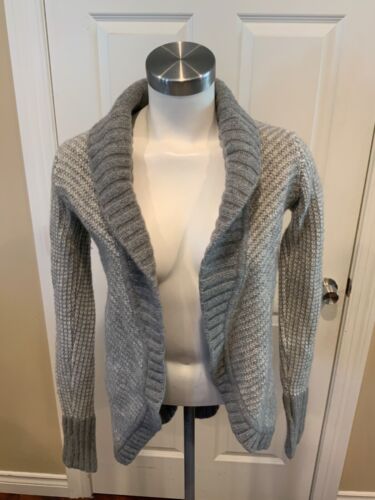 Athleta Gray & White Striped Knit Cardigan Sweater