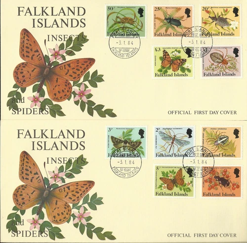 FALKLAND ISLANDS QE11 1984 INSECTS AND SPIDERS FIRST DAY COVER SET