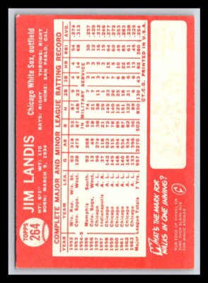 1964 Topps #264 Jim Landis VG or Better | eBay