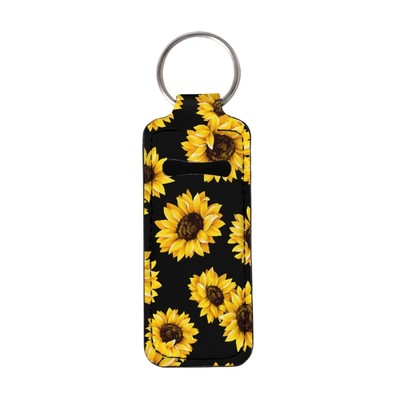 Suobstales Black Sunflower Chapstick Holder Keychains Neoprene Lipstick Balm ...