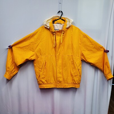VTG Ellesse Gold Storable Hood Logo Windbreaker Jacket Size Large 26''x26.5''