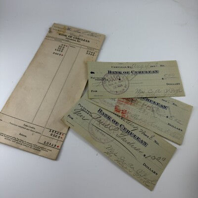 3 Vintage 1938 Checks and Envelopes Cerulean Kentucky Bank of Cerulean