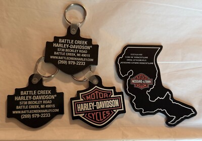 Harley-Davidson Bar & Shield Rubber Key Chains & Magnet LOT of 4 Battle Creek MI