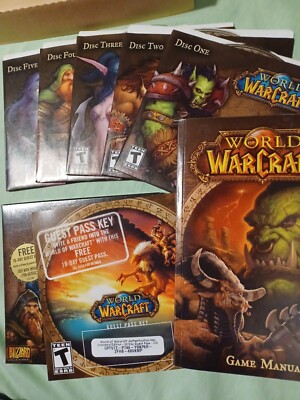 World of Warcraft (2004)  Complete w/5 Discs & Manual. Teen, Guest Pass Key