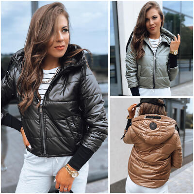 Damen Steppjacke Kurz Winterjacke mit Kapuze Gesteppt Jacke Zipp DSTREET S-2XL