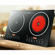 110V 2-Burner Portable Induction Ceramic Cooktop Countertop Cooker Hot Pot Stove