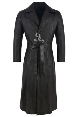 Herren BLADE Schwarz Klassisch Vintage Gothic Vampir Lang Echt Lammleder Leder Mantel