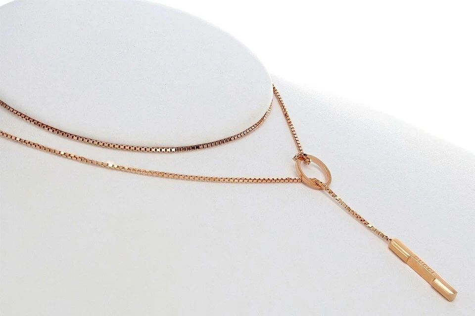 Collar Lariat de oro rosa de 18 quilates GUCCI con colgante de barra YBB66211000200U Foto 4 de 4