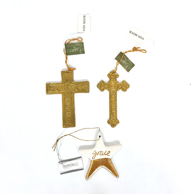Gold Tone Ornate 2-Sided Cross Christmas Ornaments Star Grace Ornament  VON MAUR