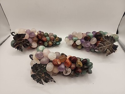 Vintage Semi Precious Stone Grape Clusters, Multi Varigated Stones MCM Lot Of 3