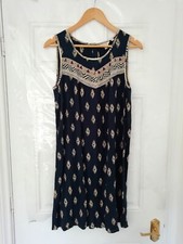 Fat Face Size 12 Navy Blue Purple Beige Crinkle Shift Dress Lagenlook Boho