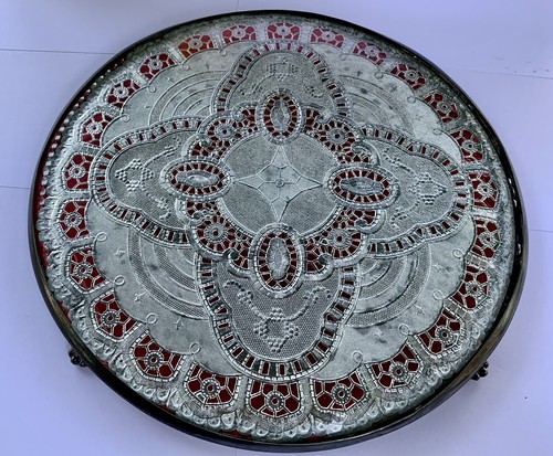 PAIRPOINT 2880 Ornate 12” Serving Table Tray With Etched Glass + Foil Antique - Picture 3 of 22