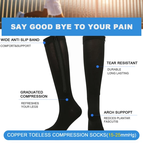 1 Pair Closed Toe 20-30 mmHg X-Firm Compression Socks Zipper Calf Leg Socks - Picture 7 of 16