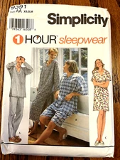Vintage 1996 Simplicity Pattern #9391 Sleepwear Size XS-M