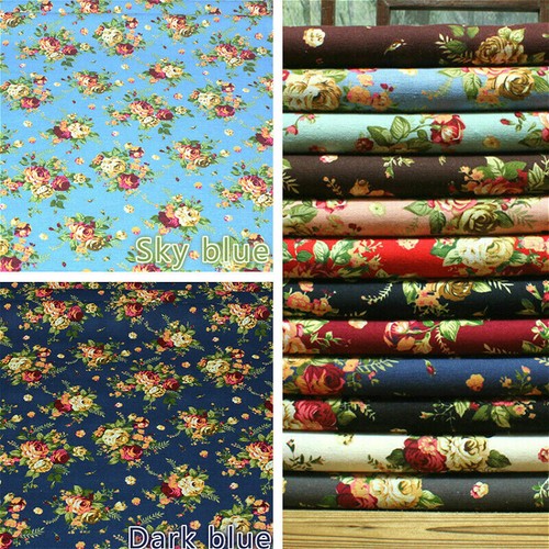 Floral Fabric Cotton Linen Rose Retro Country DIY Material Kimono Clothes Trim - Picture 3 of 25