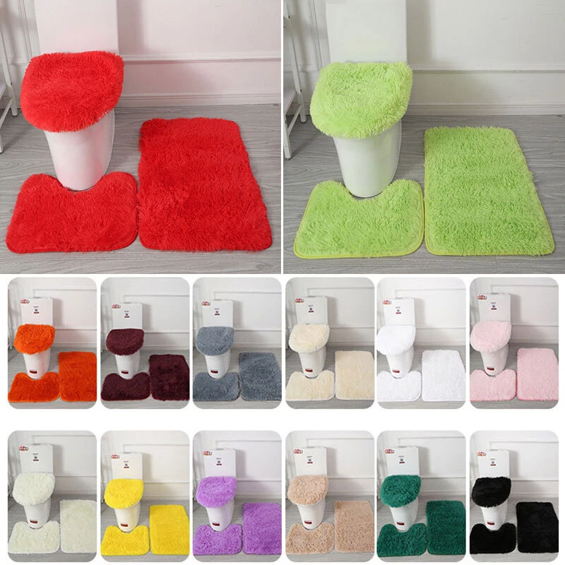 3-Piece Bathroom Bath Mat Contour Rug Set with Toilet Lid Cover #* - Image 2 of 4