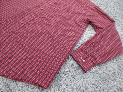 Arrow Shirt Mens Large Tall Dark Red Blue Check Easy Care Long Sleeve Button Up - Picture 6 of 10