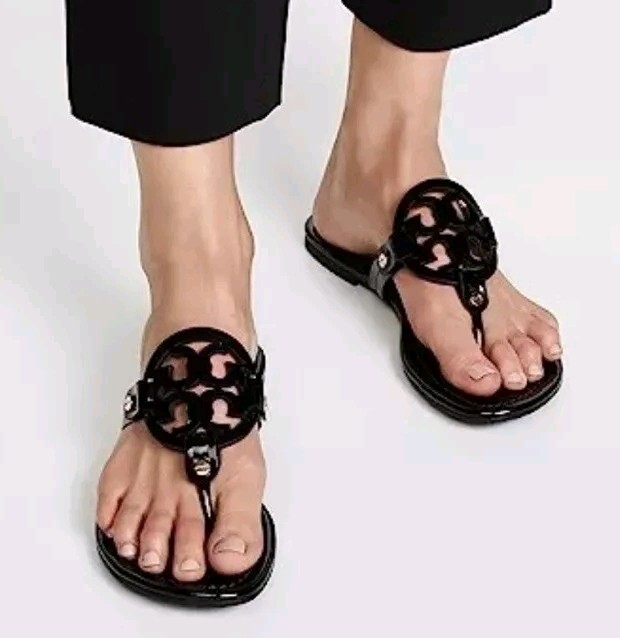 Tory Burch ブラック フリップフロップ サンダル NWOT TORY BURCH MILLER SANDAL FLIP FLOP BLACK LEATHER SIZE