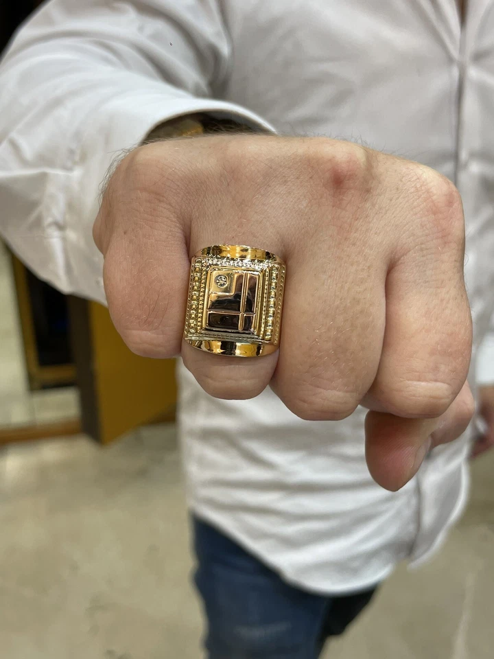 Chevalière homme en or 18 carats et zirconium - Photo 2/4