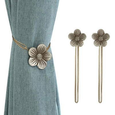 1 Pair Magnetic Curtain Holder, Resin Flower Design, Bronze, Home Decor