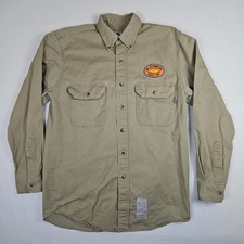 Tyndale FR Flame Resistant Shirt Mens Medium Tan 8 CAL HRC 2 Long Sleeve Button
