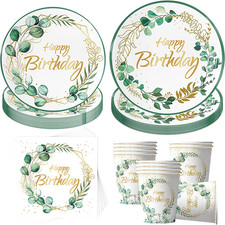 50 St&uuml;ck Geburtstagsdeko Gr&uuml;n,Pappteller Eukalyptus Gr&uuml;n,Happy Birthday Papptell