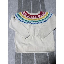Primary Kids Rainbow Fair Isle Cotton Knit Sweater Ivory Multi Size 6-7