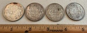 4 Canada 1947 Half Dollars All “curved Seven To Left” Variety Circ High Grade