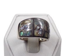 Vintage Inlaid Abalone Band Ring 925 Sterling Silver Signed 7.6 grams Size 7