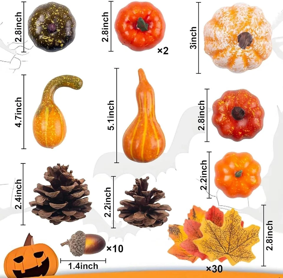 50 Pcs Fall Mini Pumpkin Decoration Set, Artificial Maple Leaves Multi Colors - Image 2 of 4