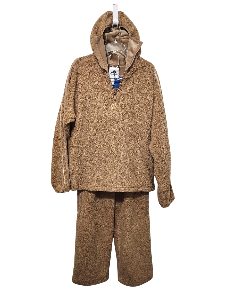 Adidas Borg Fleece Track Suit Set Tan Hoodie and Pants Men's M NWT