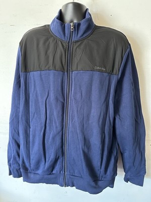 Calvin Klein Mens XL Black/Navy Full Zip Nylon/Fleece Jacket Sleeve Spellout 
