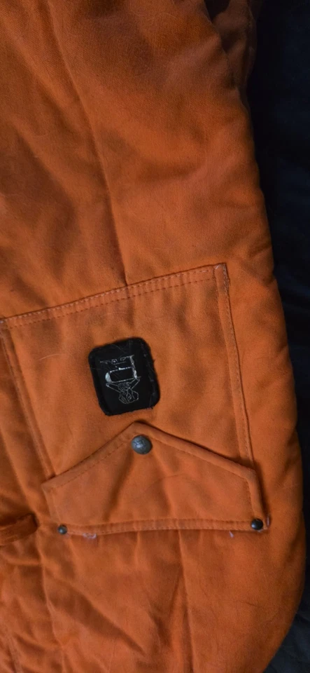 Pantalones de caza RefrigiWear Blaze naranja aislado babero talla L vintage Foto 3 de 4