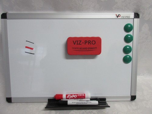 VIZ-PRO 18 x 12 Inch Magnetic Dry Erase Board Set, Eraser, Magnets & 3 Markers