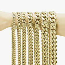 14k Gold Plated Stainless Steel Cuban Link Chain Punk Necklace for Men