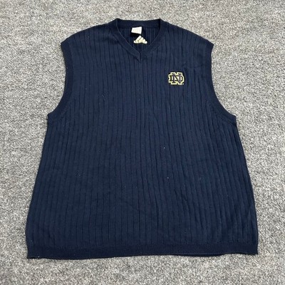 Adidas Sweater Vest Mens Large Blue Notre Dame Fighting Irish Ribbed Cotton Knit