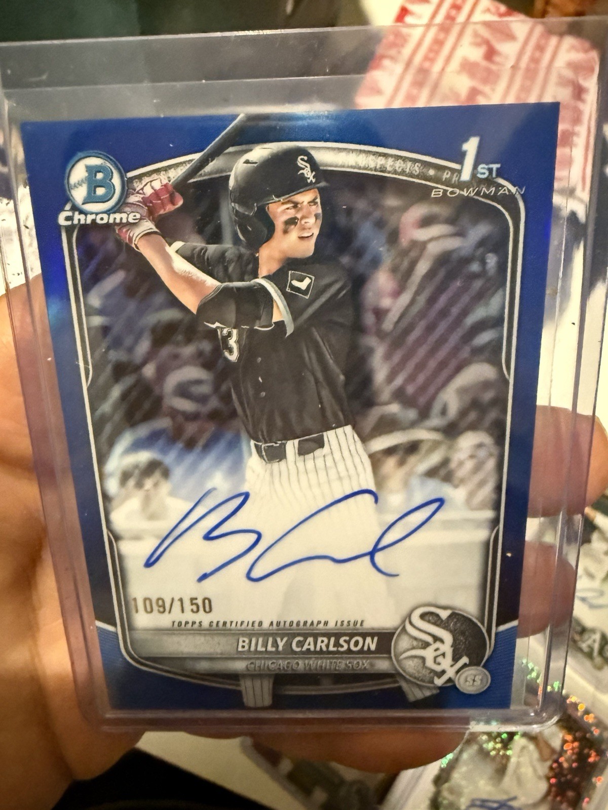 Billy Carlson 2025 Draft Chrome Prospect Auto 1st Bowman True Blue /150 #CPA-BC