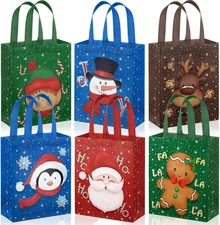 Reusable Christmas Gift Bags with Handles - 6 Styles, 10.2 x 8.3 Inches