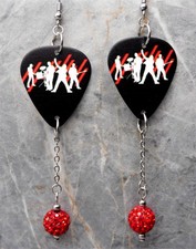 U2 How to Dismantle an Atomic Bomb Guitar Pick Earrings with Red Pave Dangles
