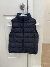Uniqlo Vest Kids Boys 7-8 Blue Full Zip Sleeveless Puffer Lined Winter Outdoor