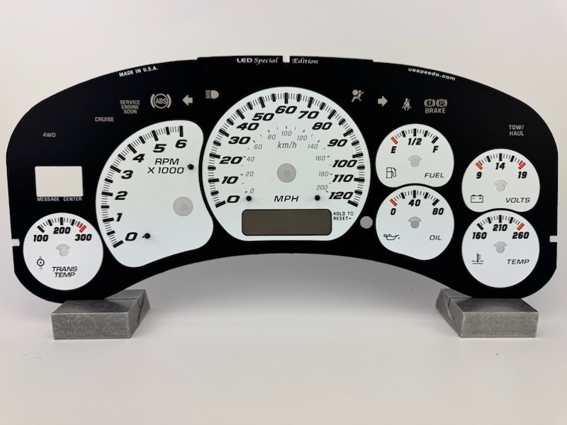 US Speedo White Denali Gauge Face for Clusters 99-02 (120 MPH) 2500 Gas