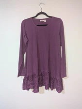 LOGO by Lori Goldstein Purple Lace Hem Tunic Size Small S